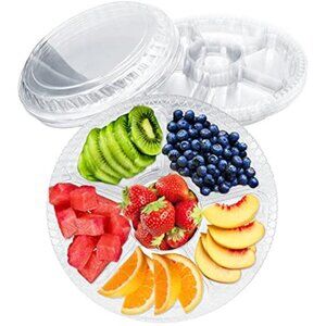 Plastic Appetizer Serving Tray With Lid 6 Section Party Food Snack Fruit Platter